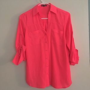 Express bright pink button down size xs
